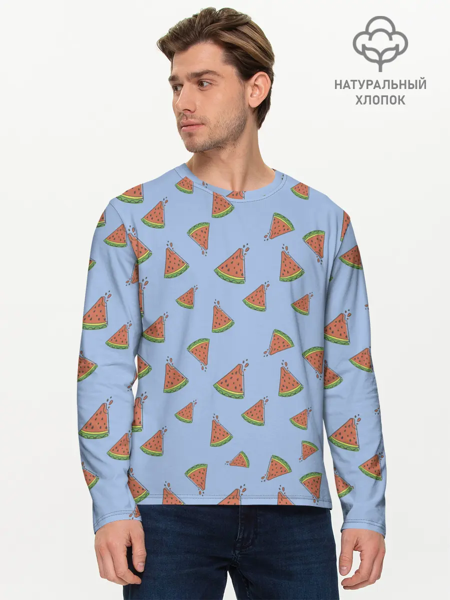 Мужской лонгслив базовый / Кусочки арбуза (P007_P004ooo2869657, P004ooo2869657)