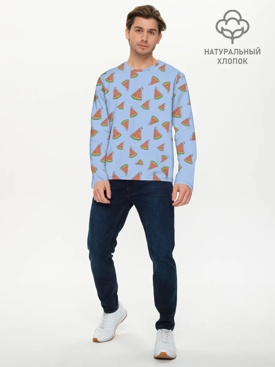 Мужской лонгслив базовый / Кусочки арбуза (P007_P004ooo2869657, P004ooo2869657)