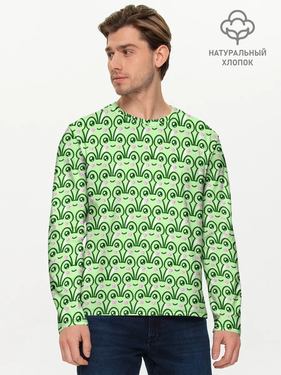 Мужской лонгслив базовый / милые лягушки (P007_P004ooo2872073, P004ooo2872073)