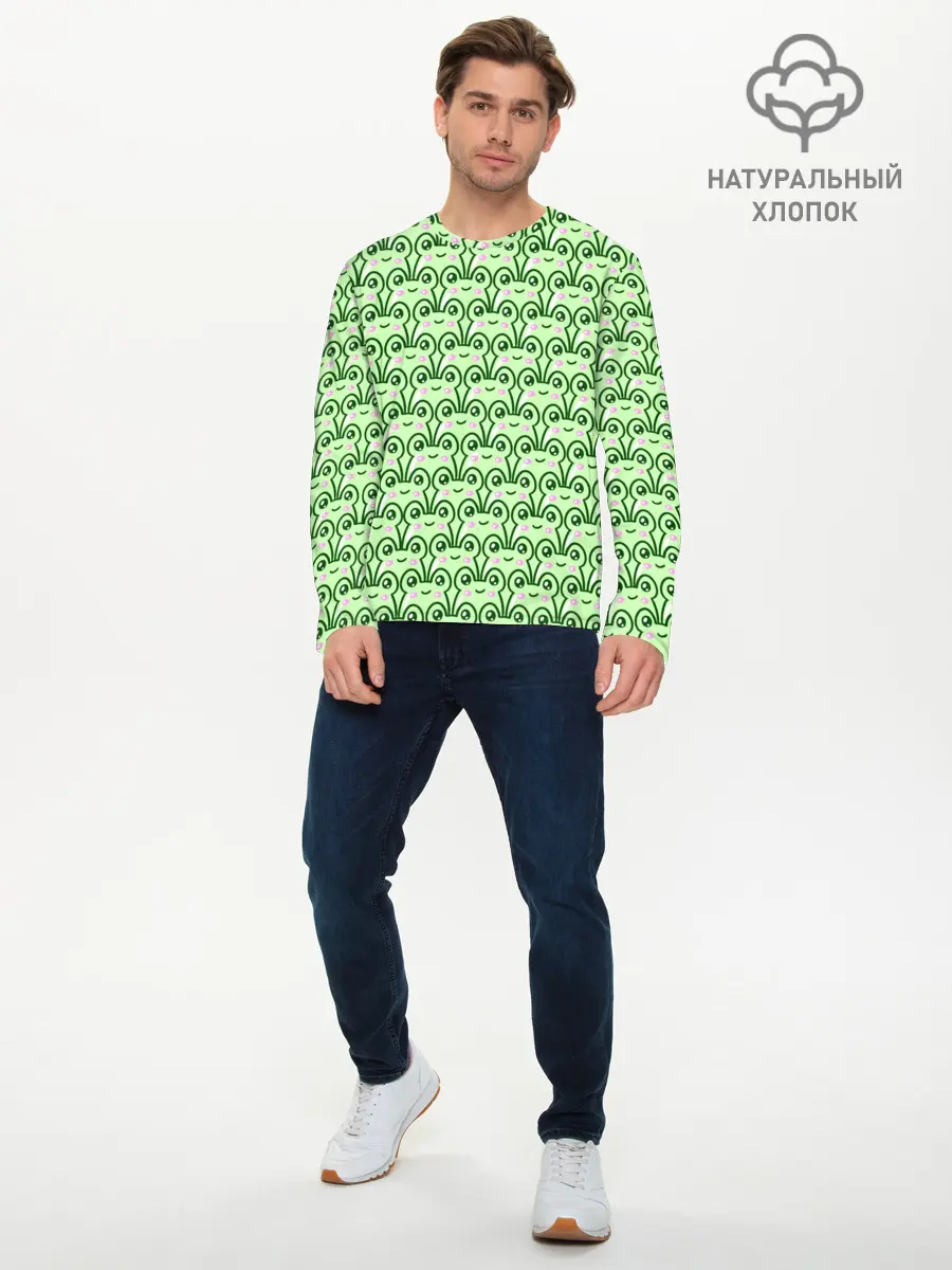 Мужской лонгслив базовый / милые лягушки (P007_P004ooo2872073, P004ooo2872073)