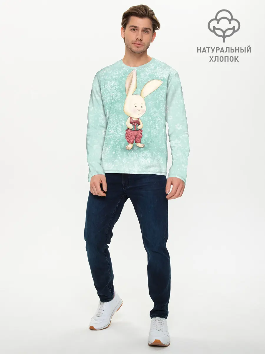 Мужской лонгслив базовый / Зайчик с подарком (P007_P004ooo2875123, P004ooo2875123)