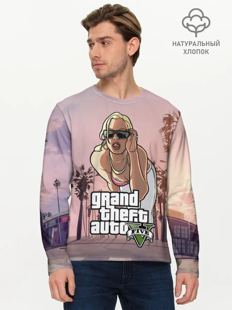 Мужской лонгслив базовый / Grand Theft Auto V девушка (P007_P004ooo2876485, P004ooo2876485)