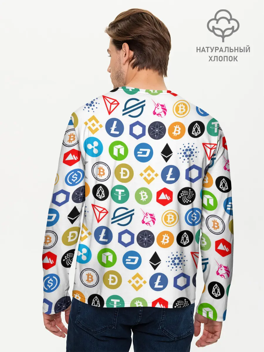 Мужской лонгслив базовый / BITCOIN PATTERN | БИТКОИН (P007_P004ooo2876089, P004ooo2876089)
