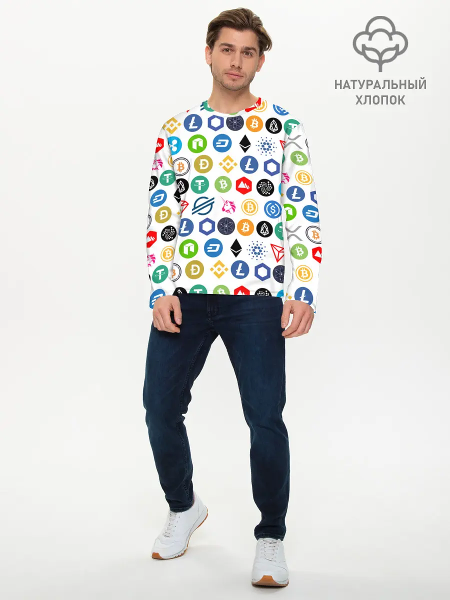 Мужской лонгслив базовый / BITCOIN PATTERN | БИТКОИН (P007_P004ooo2876089, P004ooo2876089)