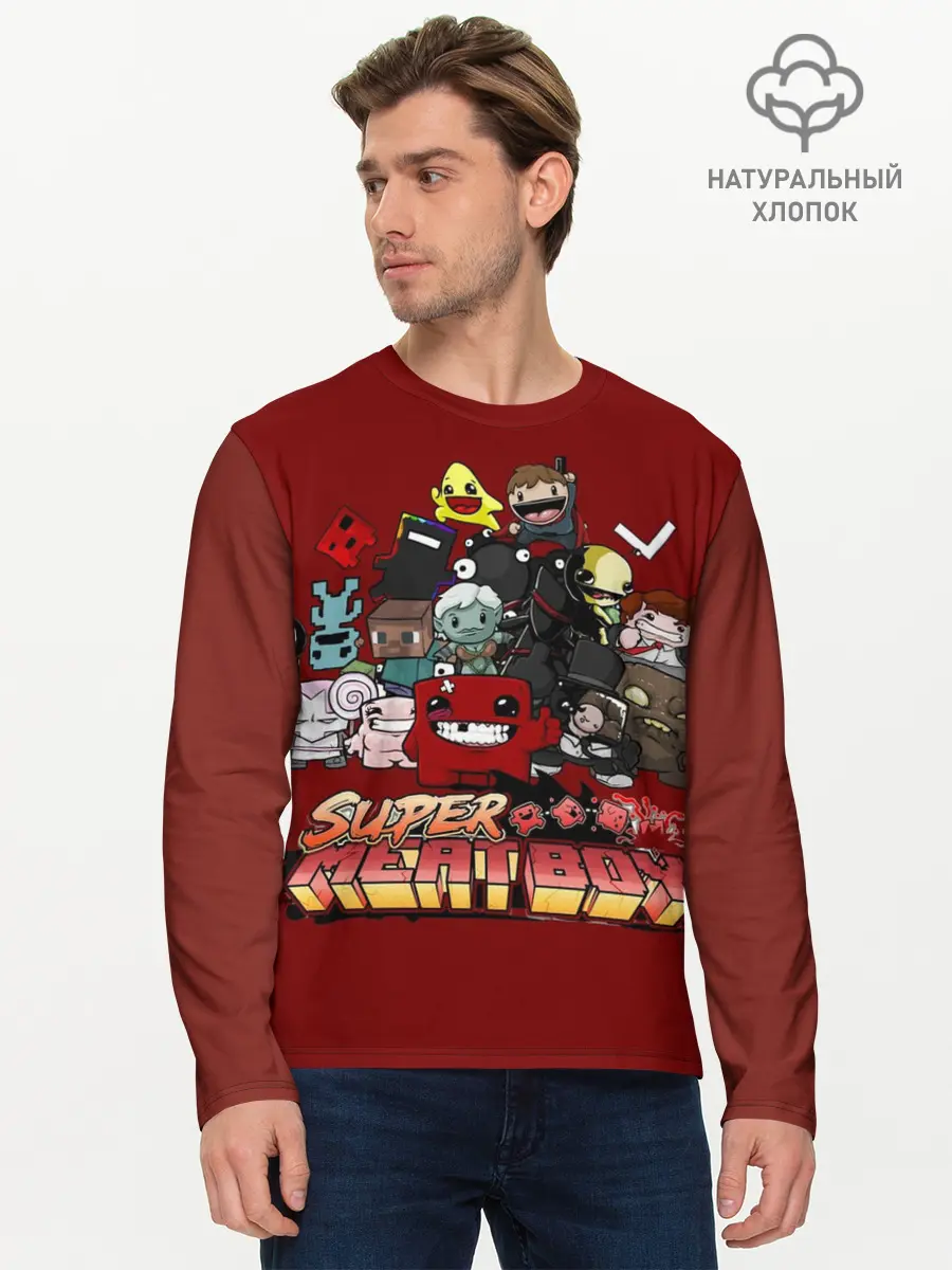 Мужской лонгслив базовый / Super meat boy (P007_P004ooo2879799, P004ooo2879799)