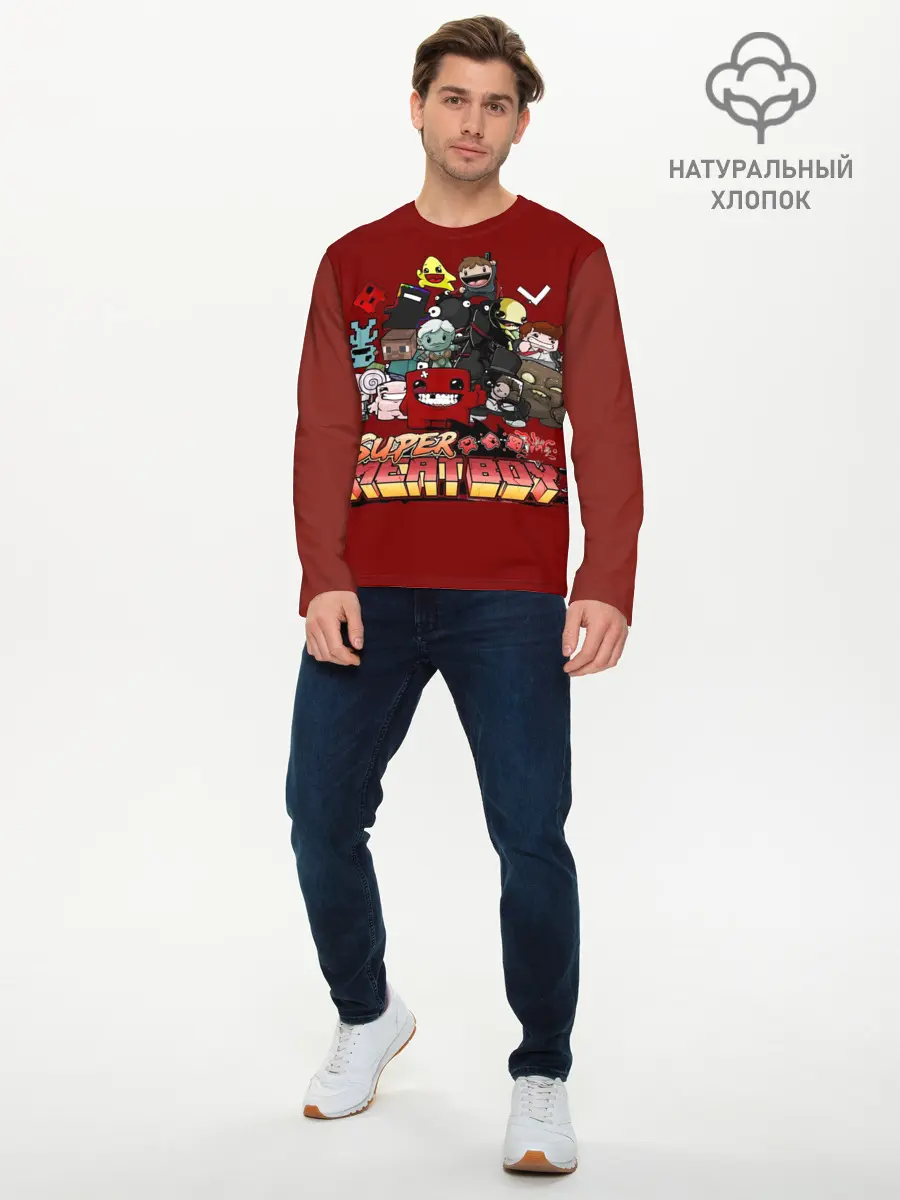Мужской лонгслив базовый / Super meat boy (P007_P004ooo2879799, P004ooo2879799)