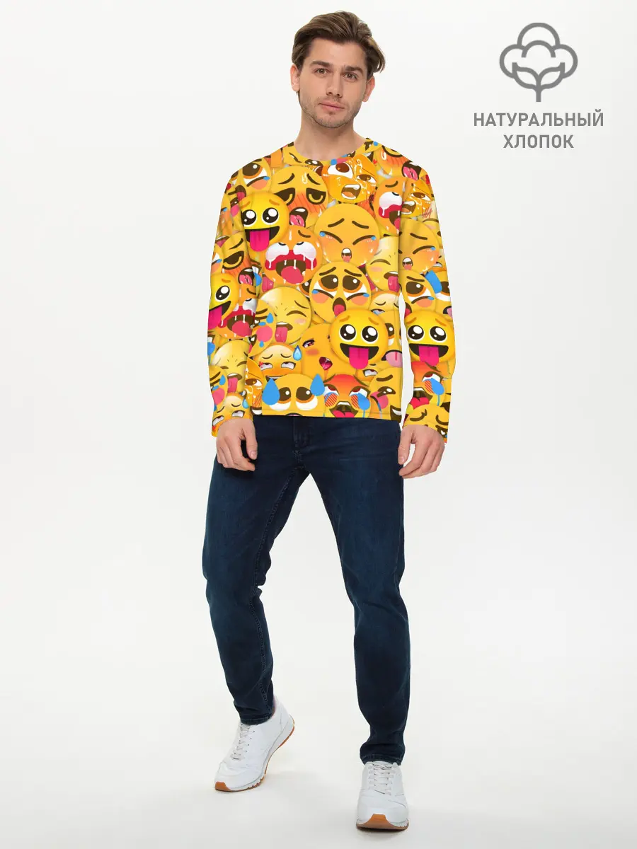 Мужской лонгслив базовый / Ахегао эмодзи паттерн (P007_P004ooo2885353, P004ooo2885353)