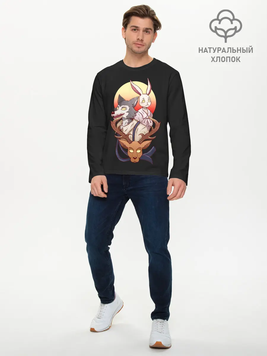 Мужской лонгслив базовый / Олень, волк и заяц (P007_P004ooo2886563, P004ooo2886563)