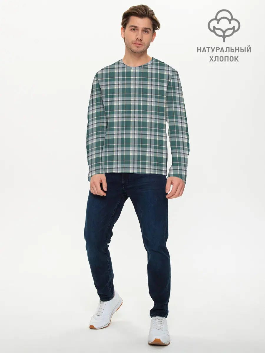 Мужской лонгслив базовый / Узор в клетку (P007_P004ooo2886731, P004ooo2886731)