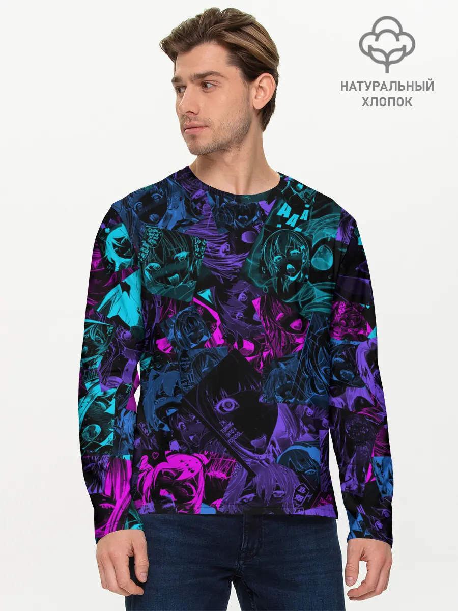 Мужской лонгслив базовый / Neon Ahegao (P007_P004ooo2887687, P004ooo2887687)