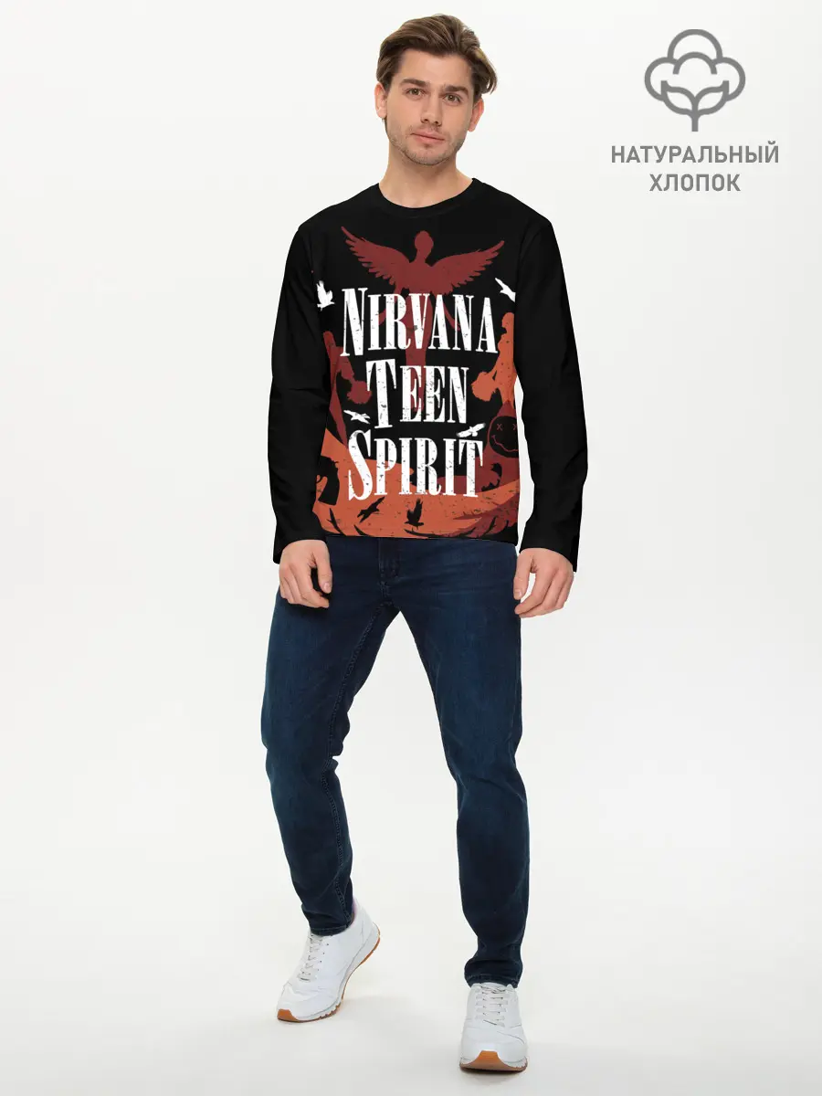 Мужской лонгслив базовый / NIRVANA TEEN SPIRIT (P007_P004ooo2888475, P004ooo2888475)