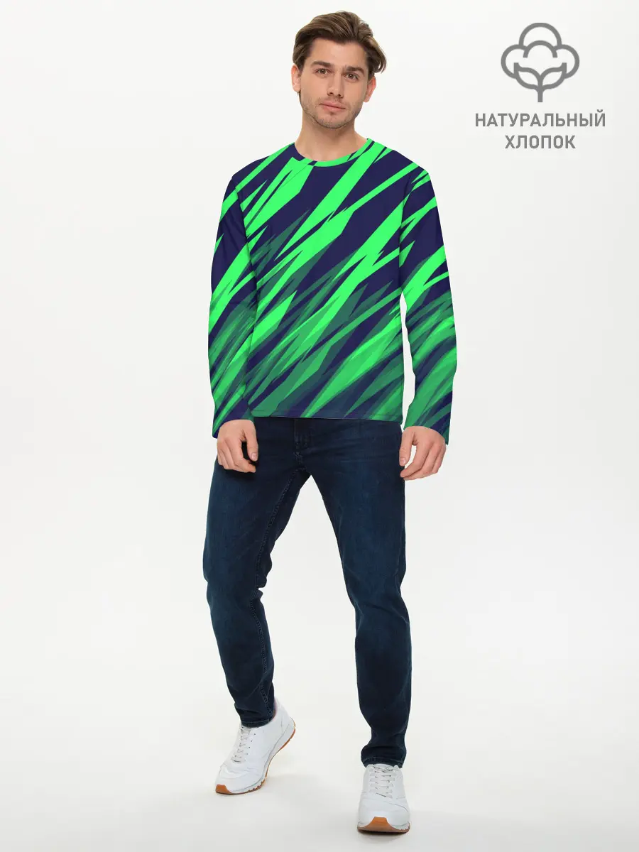 Мужской лонгслив базовый / Абстрактный дизайн ,,Зелень (P007_P004ooo2890857, P004ooo2890857)