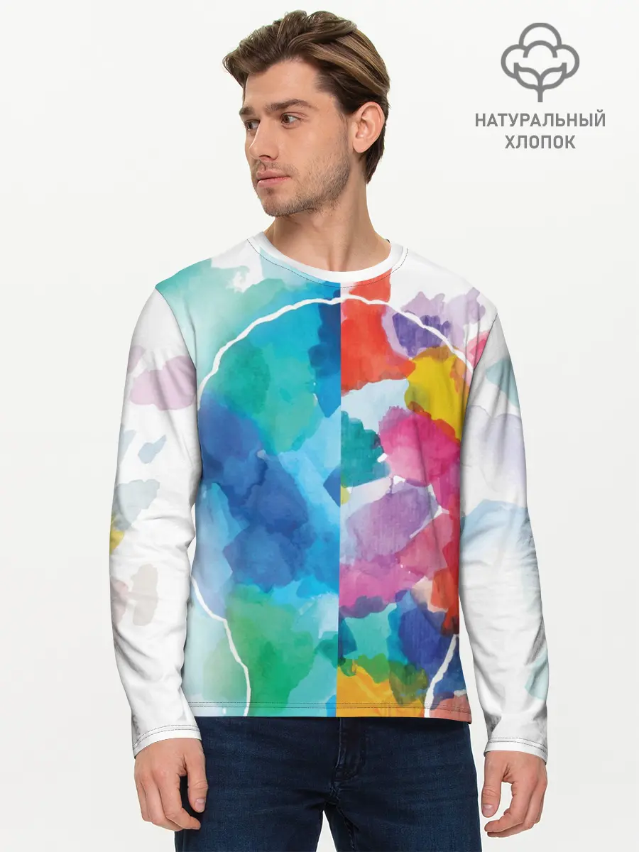 Мужской лонгслив базовый / Акварель (P007_P004ooo2894369, P004ooo2894369)