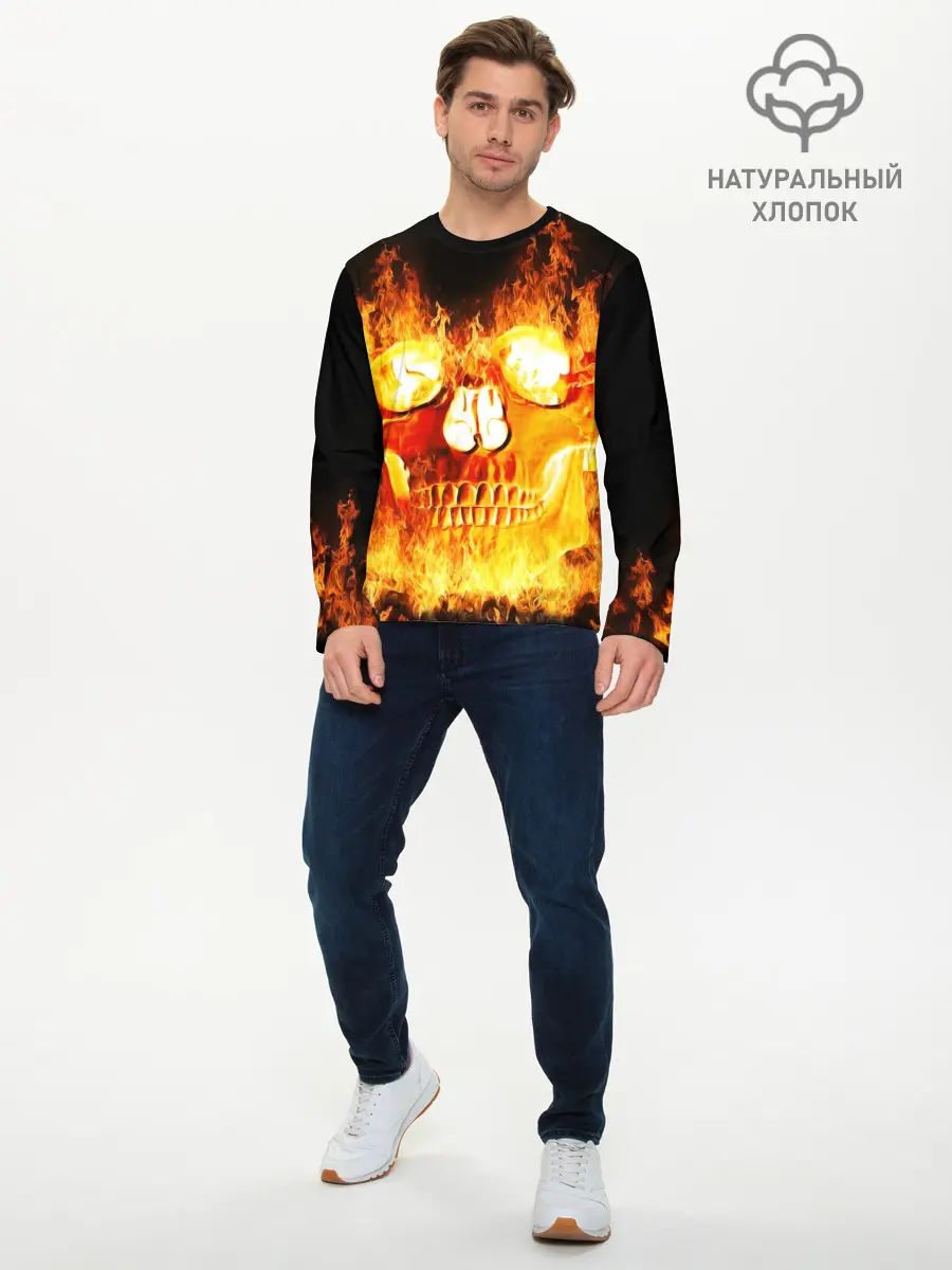 Мужской лонгслив базовый / Огненный череп (P007_P004ooo2895297, P004ooo2895297)