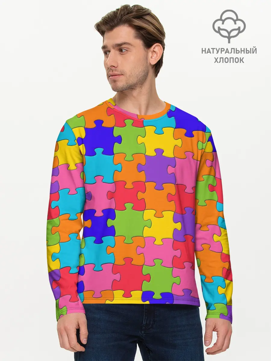 Мужской лонгслив базовый / Пазлы (P007_P004ooo2897191, P004ooo2897191)