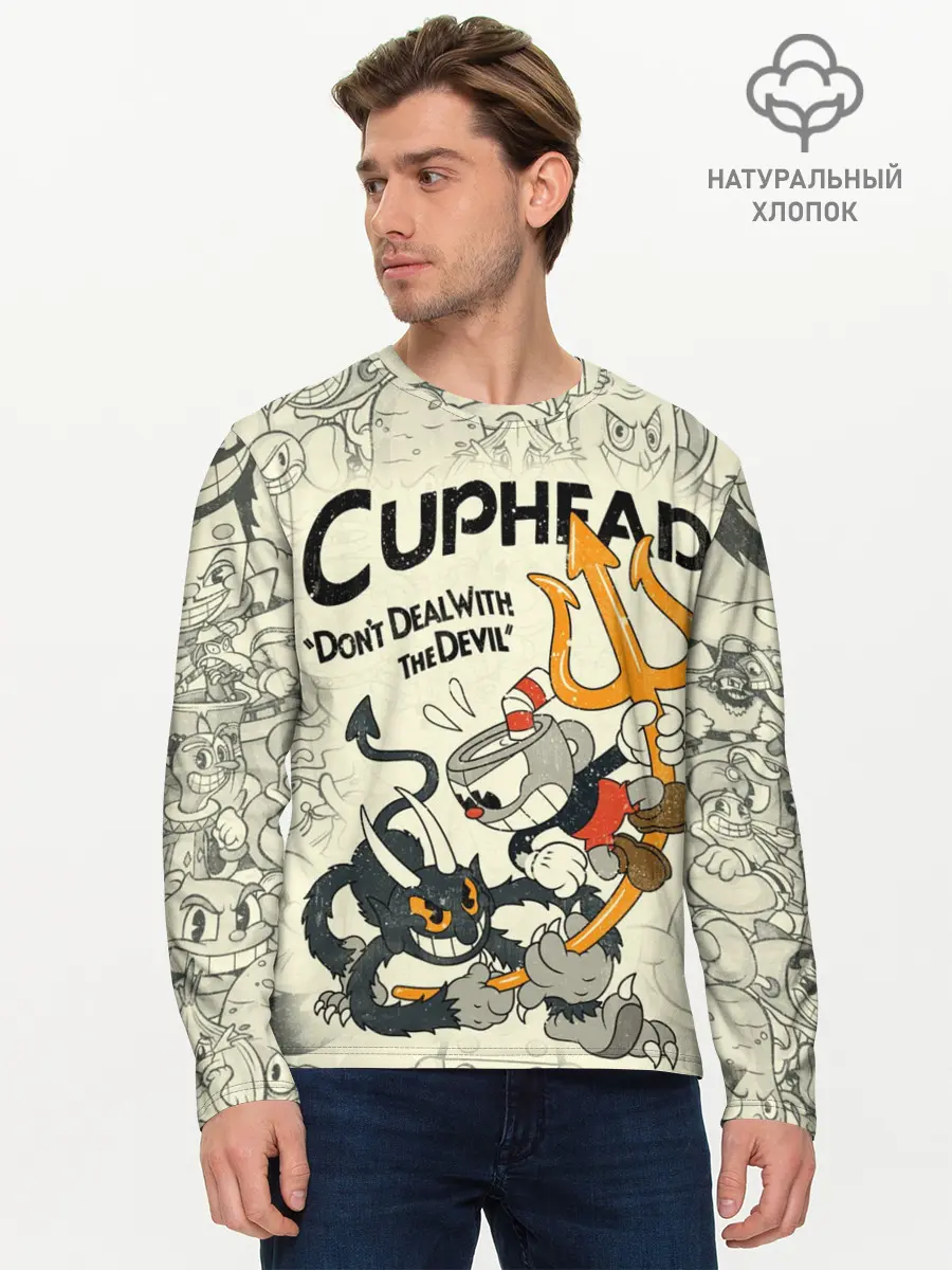 Мужской лонгслив базовый / Cuphead and Devil (P007_P004ooo2902783, P004ooo2902783)