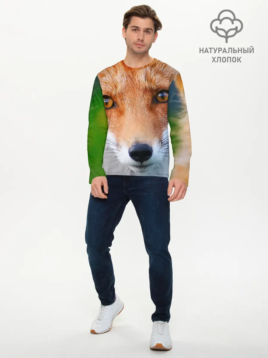 Мужской лонгслив базовый / Крупно мордочка лисы (P007_P004ooo2910123, P004ooo2910123)