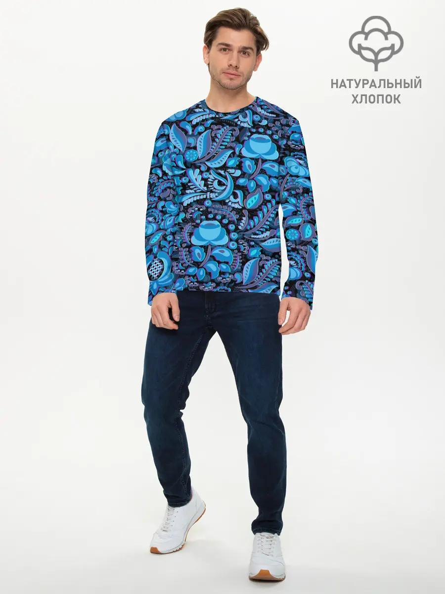 Мужской лонгслив базовый / ГЖЕЛЬ ГЛИТЧ | GG | ГГ (P007_P004ooo2913315, P004ooo2913315)