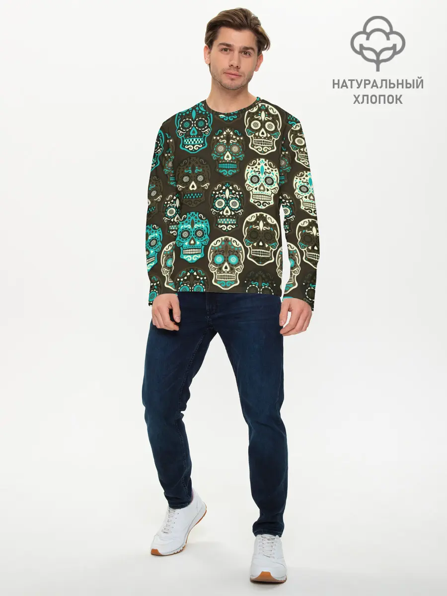 Мужской лонгслив базовый / Черепа с узорами (P007_P004ooo2914225, P004ooo2914225)