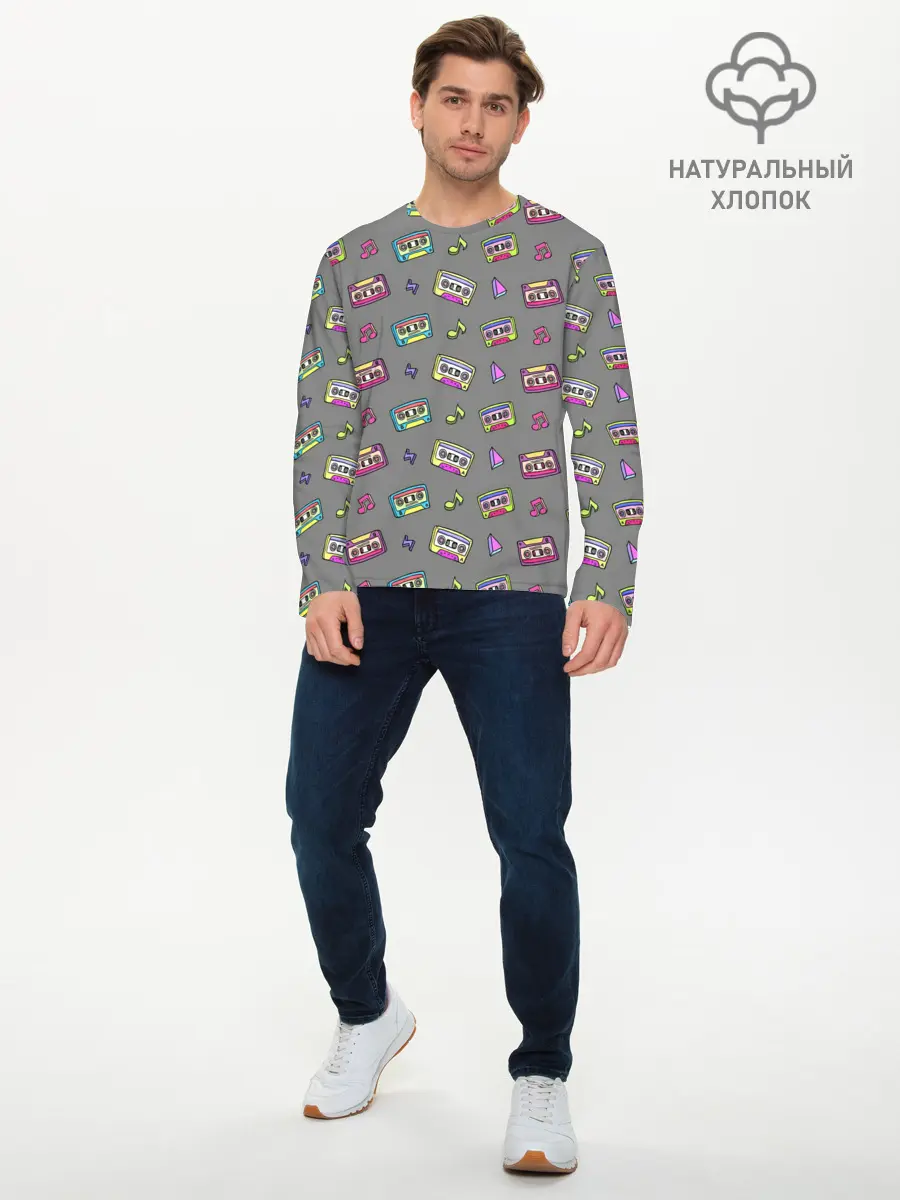 Мужской лонгслив базовый / Касеты и ноты (P007_P004ooo2916311, P004ooo2916311)
