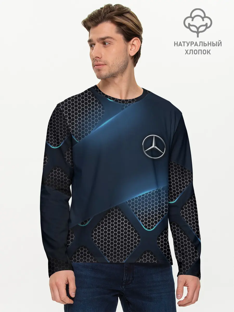 Мужской лонгслив базовый / MERCEDES BENZ | 3D Geometry 3Д (P007_P004ooo2916681, P004ooo2916681)