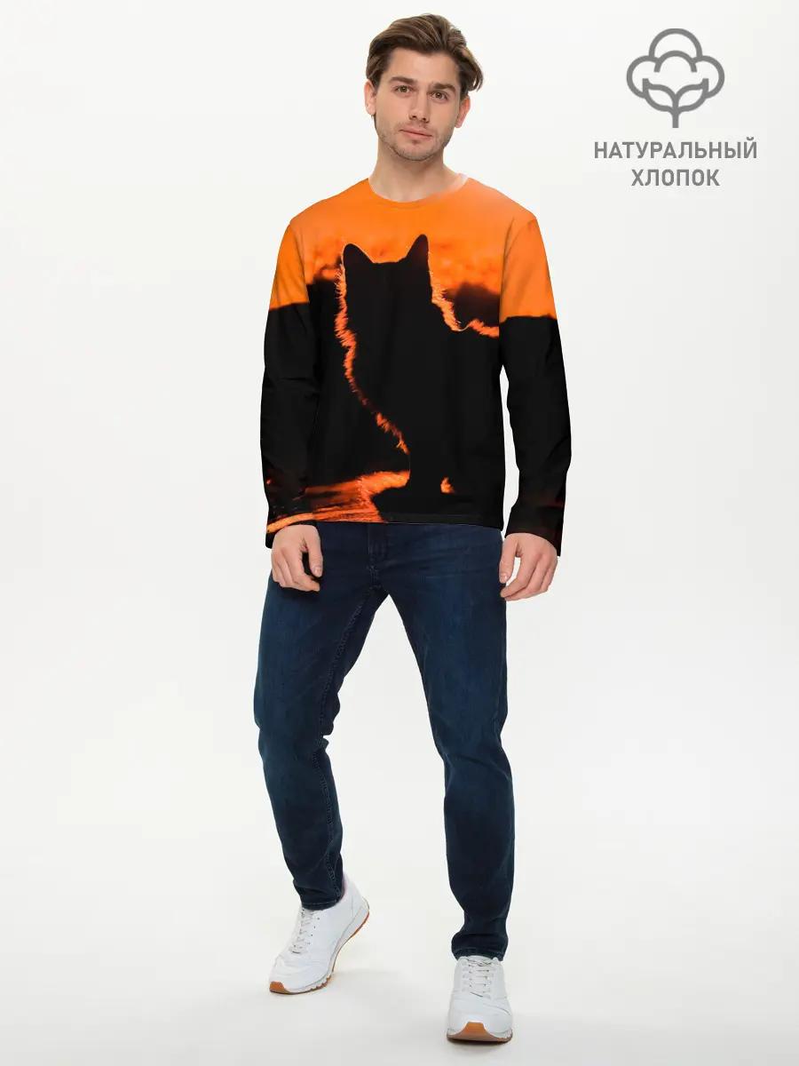 Мужской лонгслив базовый / Котенок на фоне заката (P007_P004ooo2917683, P004ooo2917683)