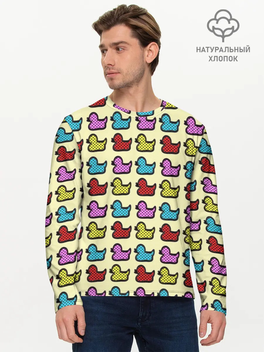Мужской лонгслив базовый / Утиный фон | Утки | Ducks (P007_P004ooo2920699, P004ooo2920699)