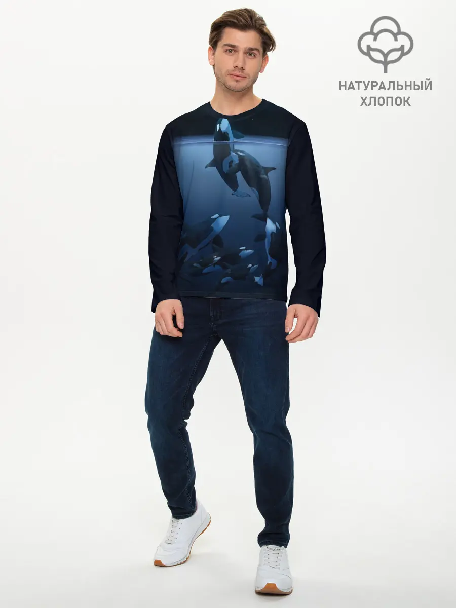 Мужской лонгслив базовый / касатки (P007_P004ooo2921729, P004ooo2921729)