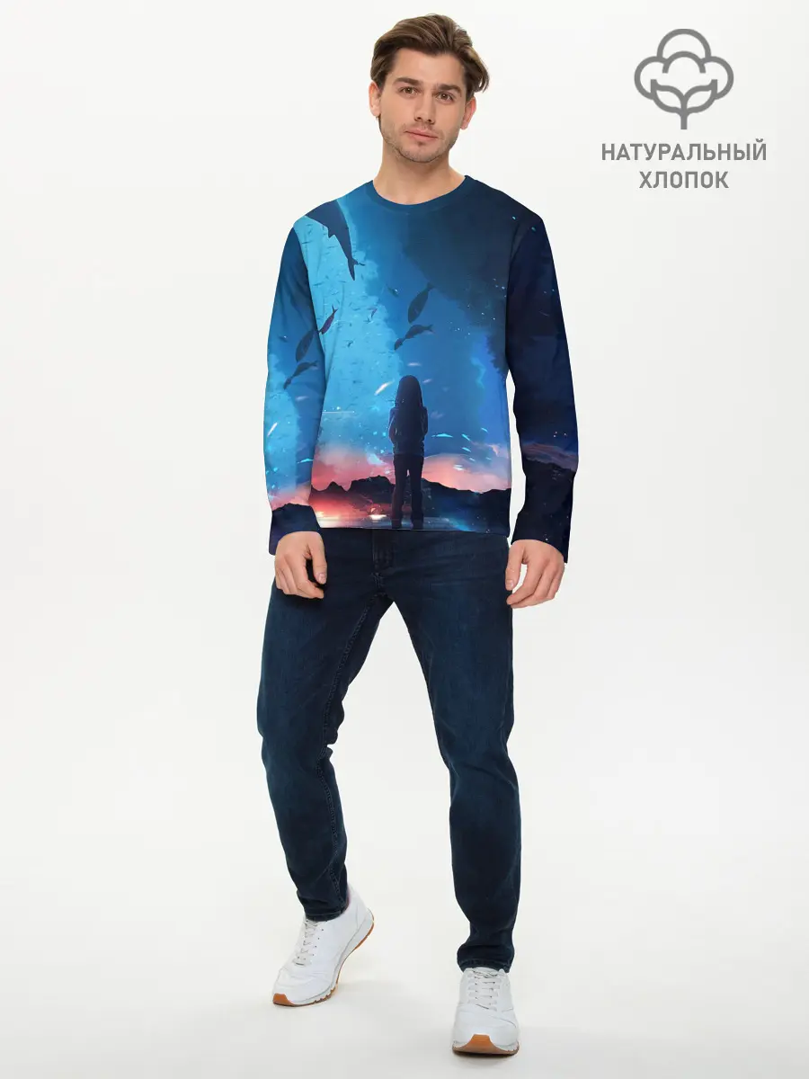 Мужской лонгслив базовый / Подводный мир | Силуэт (P007_P004ooo2923067, P004ooo2923067)