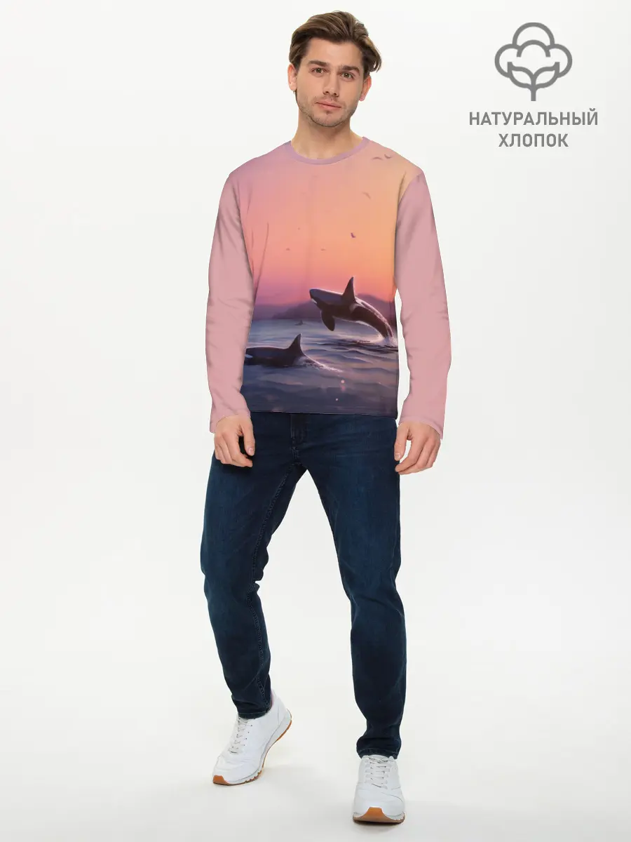 Мужской лонгслив базовый / касатки (P007_P004ooo2923767, P004ooo2923767)