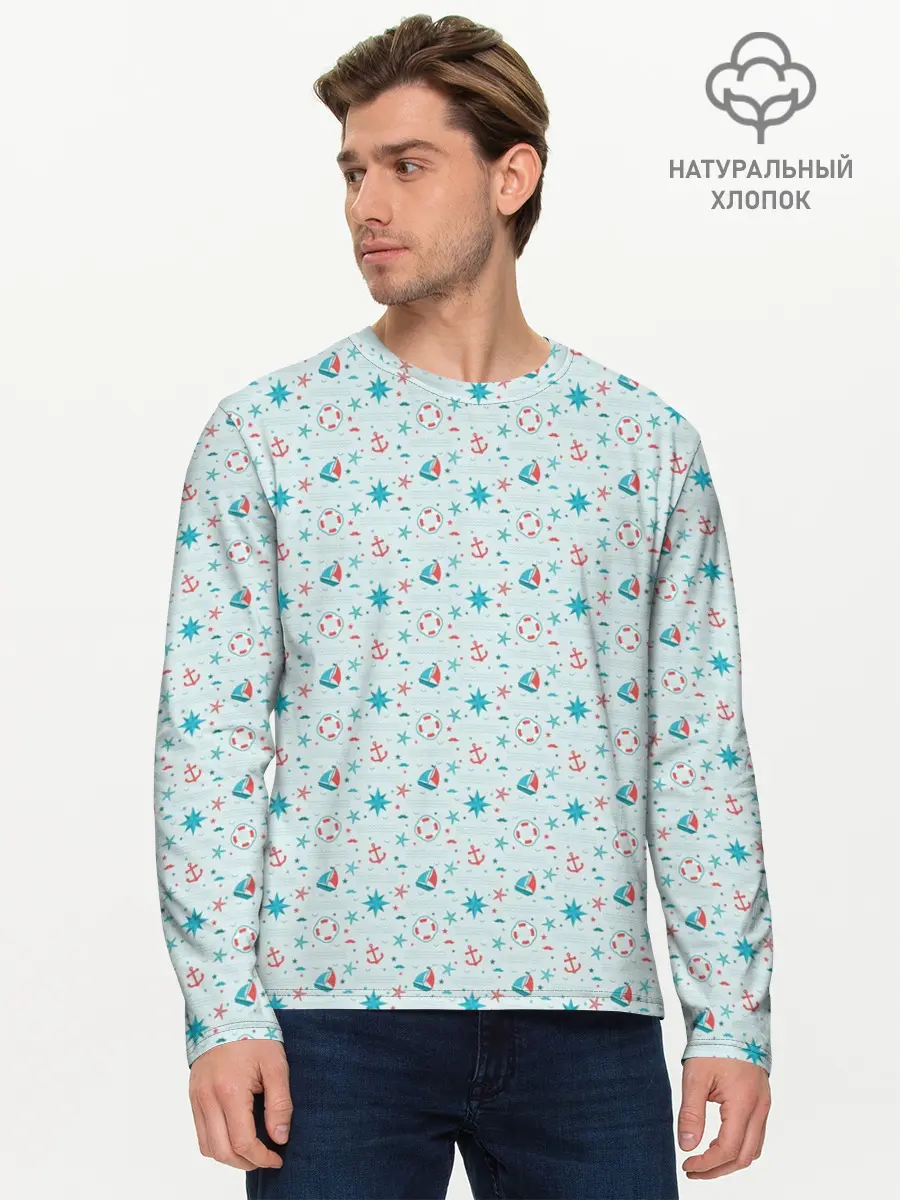 Мужской лонгслив базовый / Морской узор (P007_P004ooo2925013, P004ooo2925013)