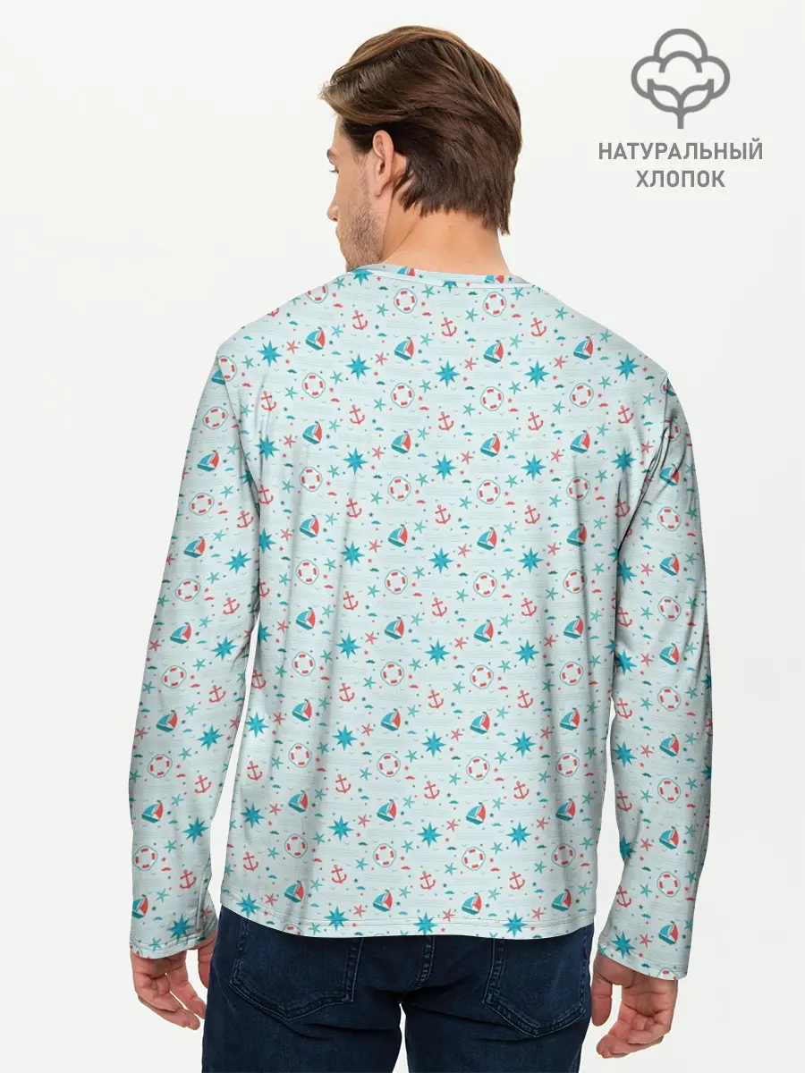 Мужской лонгслив базовый / Морской узор (P007_P004ooo2925013, P004ooo2925013)