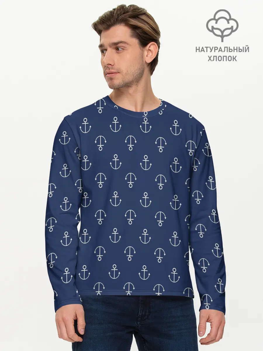 Мужской лонгслив базовый / Узор якоря (P007_P004ooo2925017, P004ooo2925017)