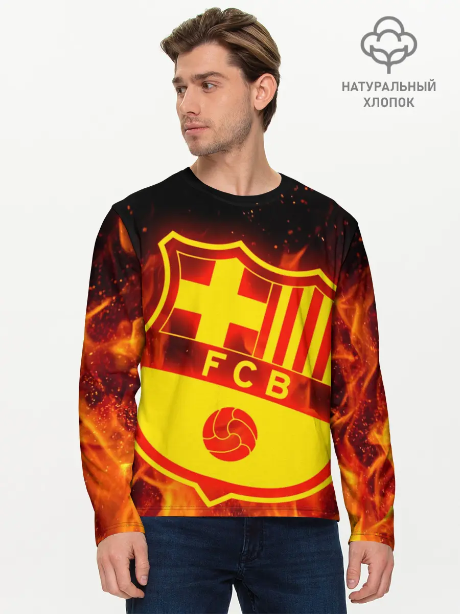 Мужской лонгслив базовый / FC BARCELONA / FIRE / ОГОНЬ (P007_P004ooo2928367, P004ooo2928367)