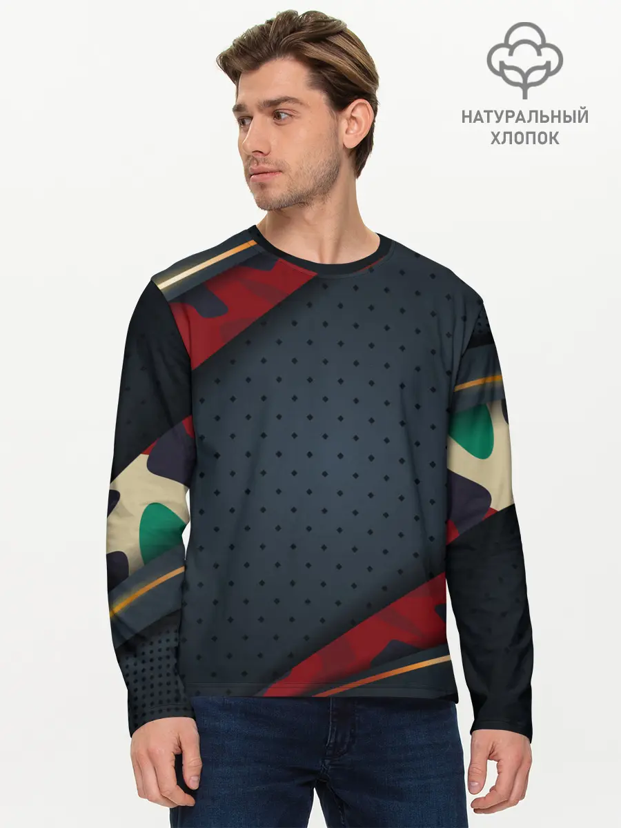 Мужской лонгслив базовый / 3D Dark red & black (P007_P004ooo2928835, P004ooo2928835)