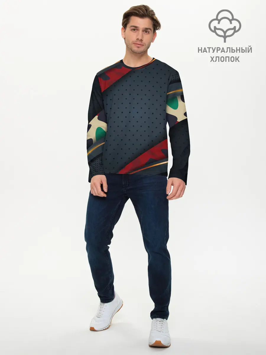 Мужской лонгслив базовый / 3D Dark red & black (P007_P004ooo2928835, P004ooo2928835)