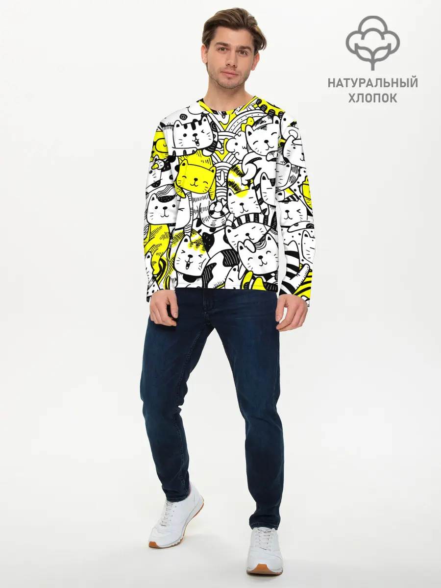 Мужской лонгслив базовый / Котики (P007_P004ooo2928433, P004ooo2928433)