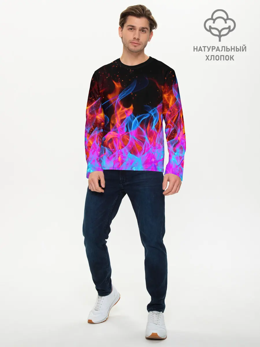 Мужской лонгслив базовый / ТРИ ОГНЯ / FIRE / СИНИЙ ОГОНЬ (P007_P004ooo2930183, P004ooo2930183)