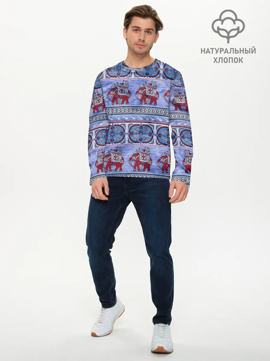 Мужской лонгслив базовый / Индийский Орнамент (P007_P004ooo2930855, P004ooo2930855)