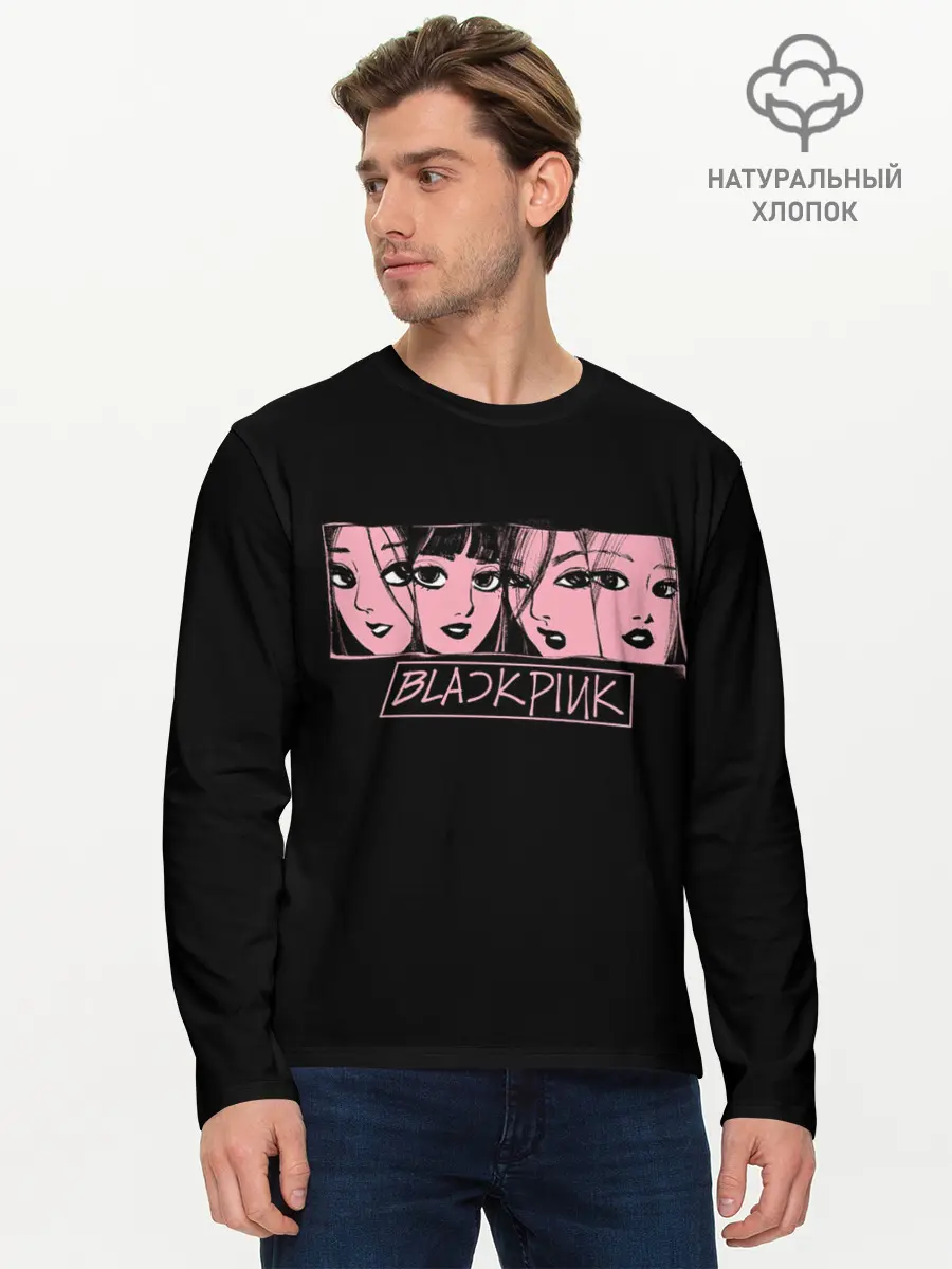 Мужской лонгслив базовый / Black Pink Art (P007_P004ooo2934403, P004ooo2934403)