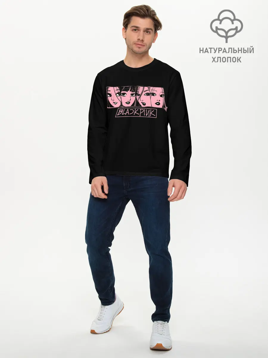 Мужской лонгслив базовый / Black Pink Art (P007_P004ooo2934403, P004ooo2934403)
