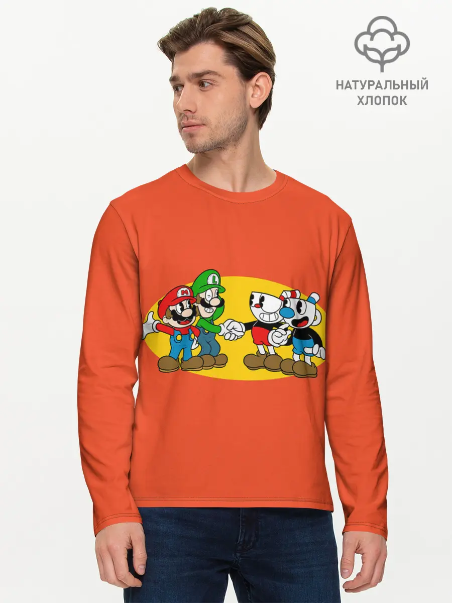 Мужской лонгслив базовый / CupHead x Mario (P007_P004ooo2938663, P004ooo2938663)