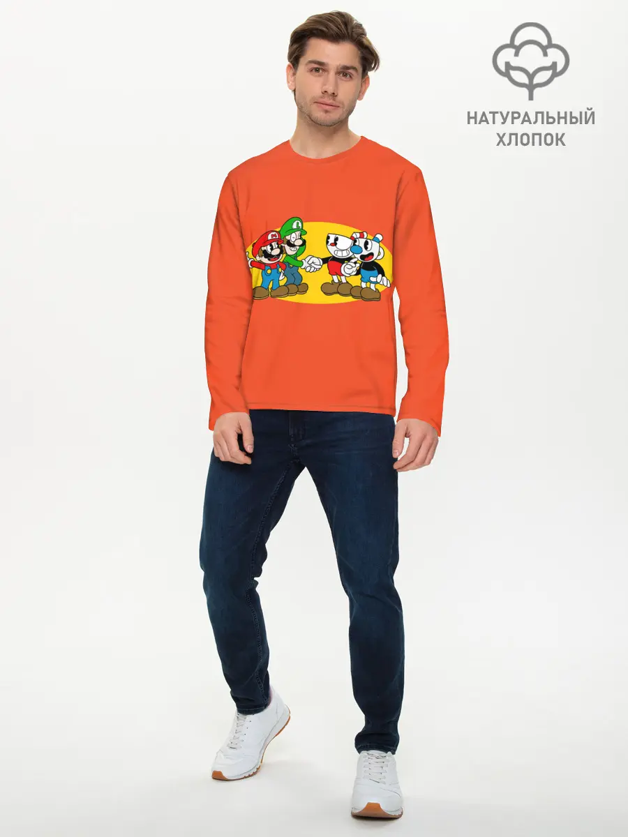 Мужской лонгслив базовый / CupHead x Mario (P007_P004ooo2938663, P004ooo2938663)