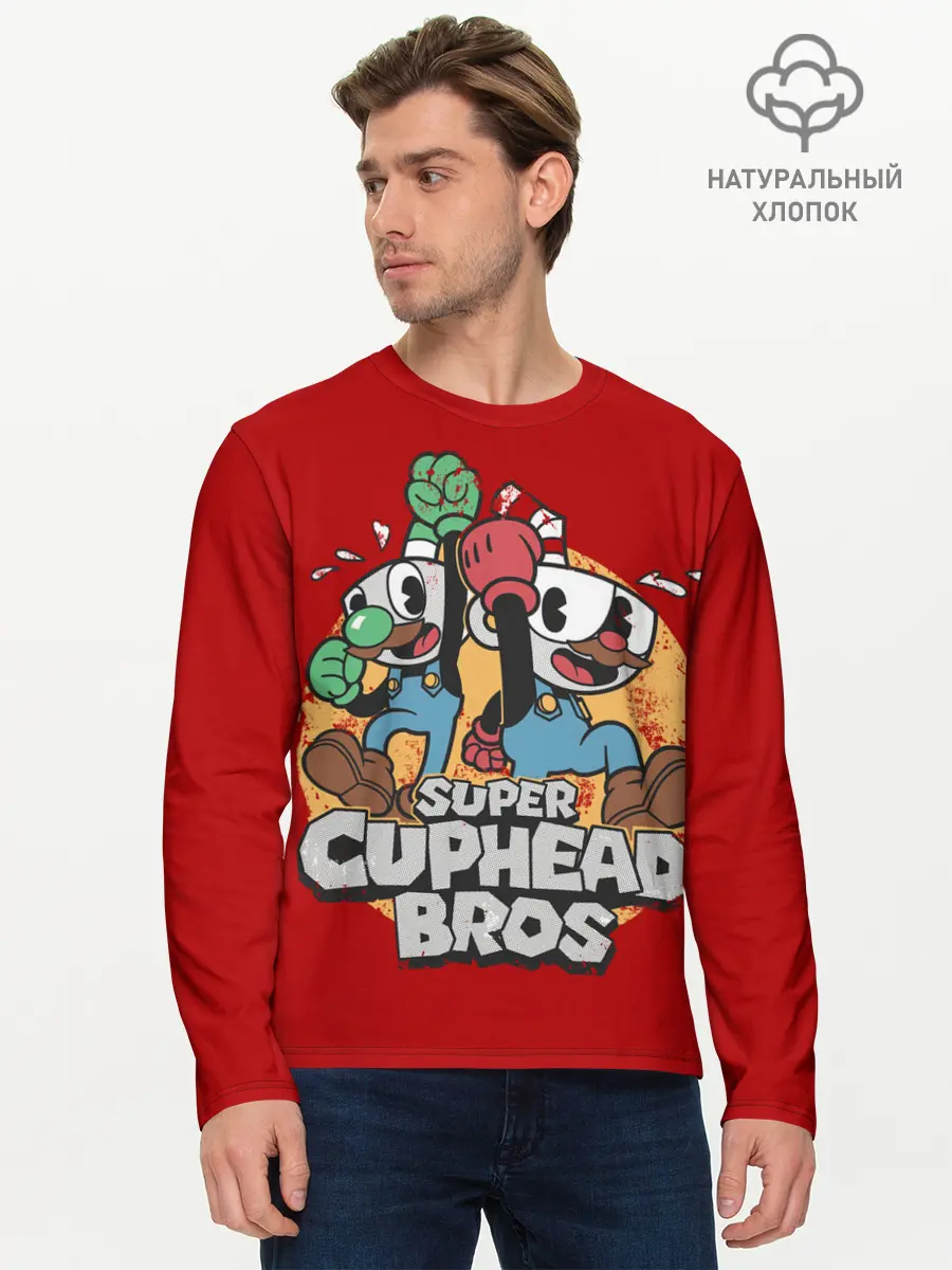 Мужской лонгслив базовый / Super Cuphead Bros (P007_P004ooo2939153, P004ooo2939153)