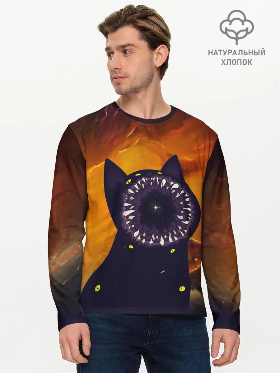 Мужской лонгслив базовый / Космический кот | Space Cat (P007_P004ooo2940263, P004ooo2940263)