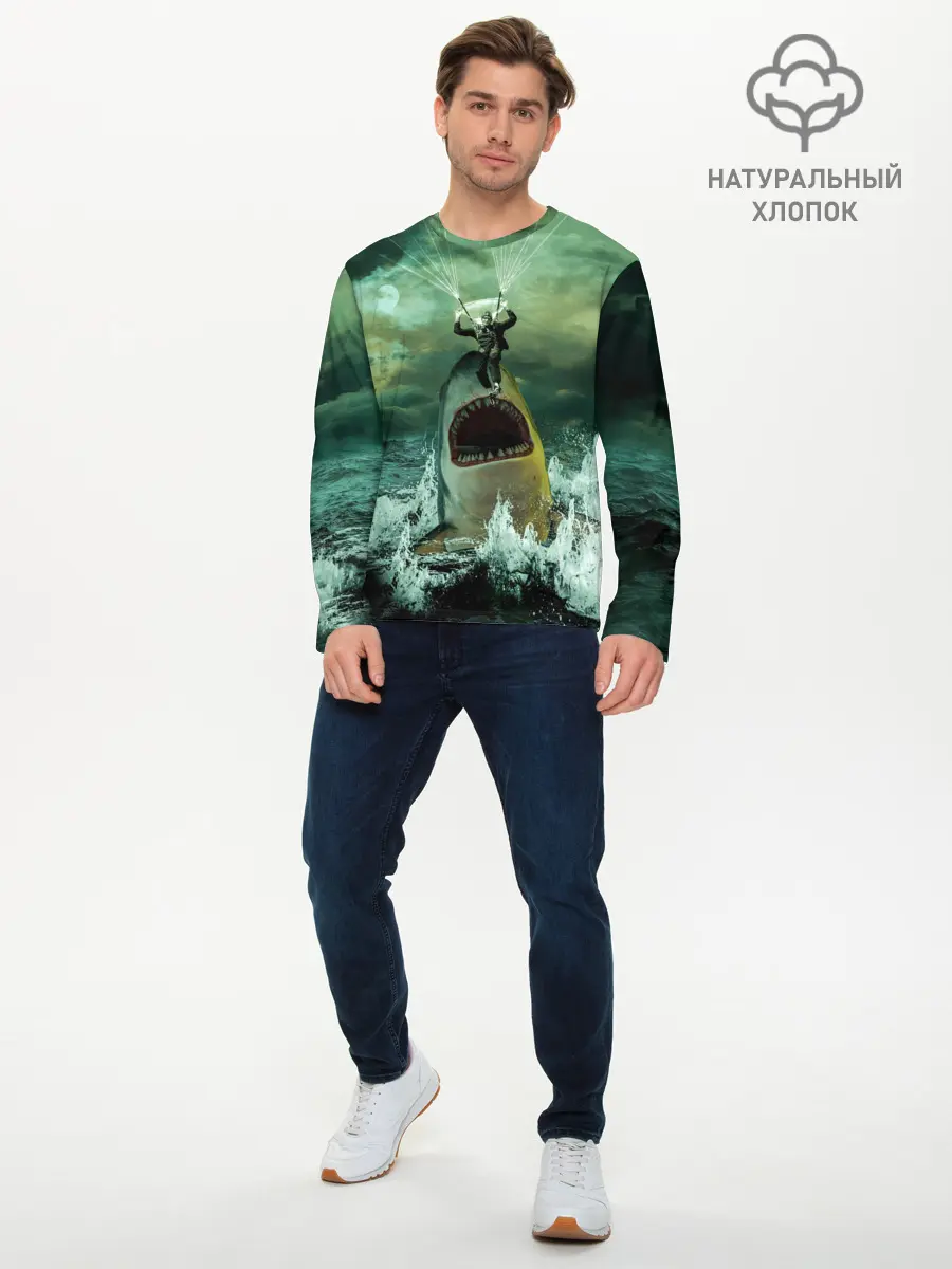 Мужской лонгслив базовый / Shark Attack | Акула атакует (P007_P004ooo2941787, P004ooo2941787)