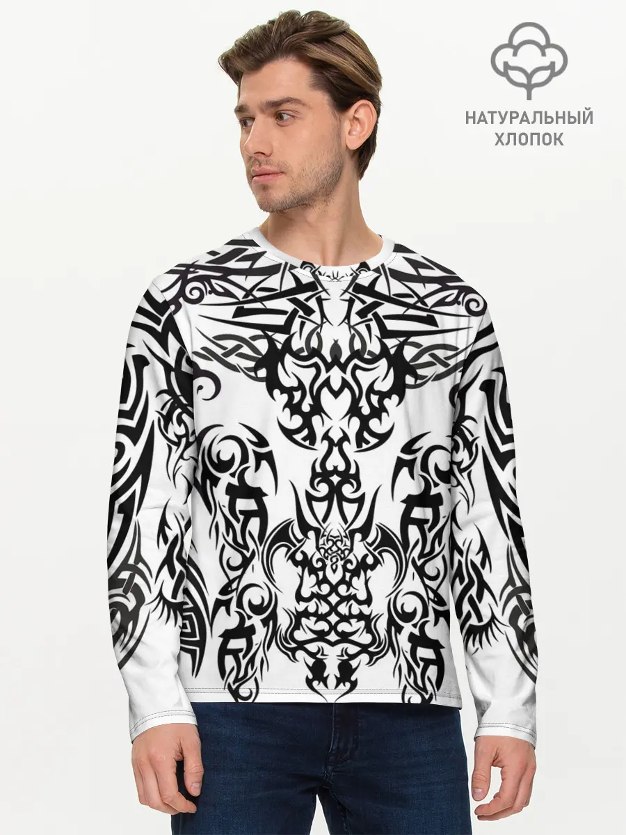 Мужской лонгслив базовый / ТАТУ ЧЕРНО БЕЛОЕ УЗОР (P007_P004ooo2944841, P004ooo2944841)