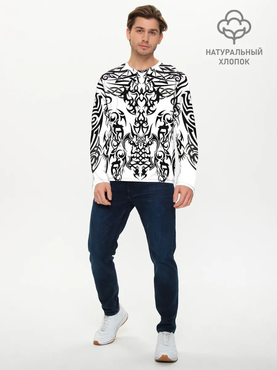 Мужской лонгслив базовый / ТАТУ ЧЕРНО БЕЛОЕ УЗОР (P007_P004ooo2944841, P004ooo2944841)
