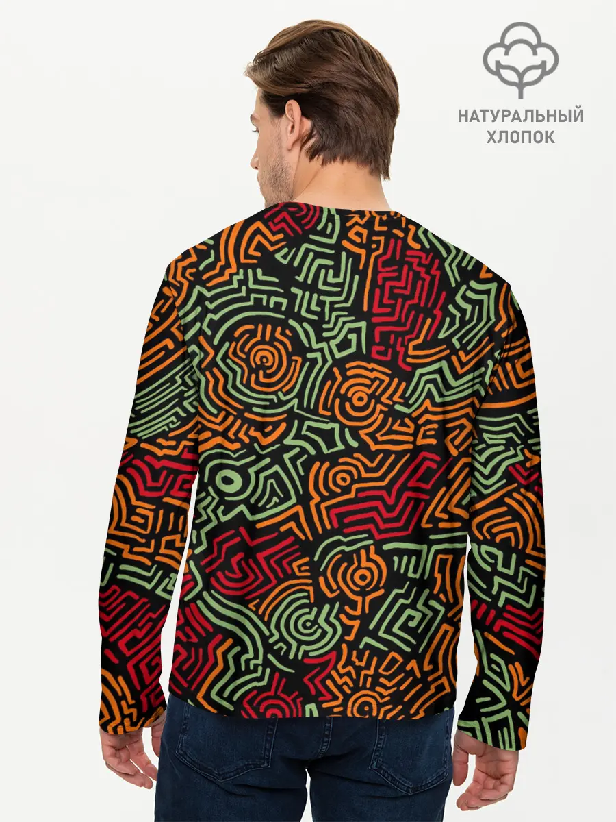 Мужской лонгслив базовый / абстрактный узор линии (P007_P004ooo2951951, P004ooo2951951)