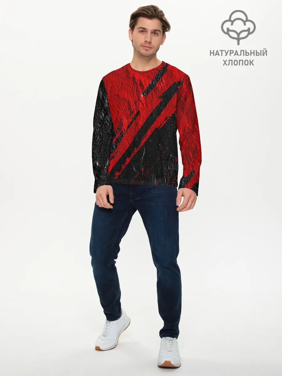 Мужской лонгслив базовый / Красное чёрное 3D (P007_P004ooo2953875, P004ooo2953875)